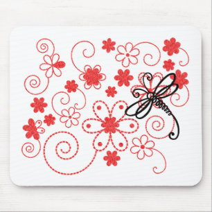 Flowery Dragonfly Art Mouse Mat