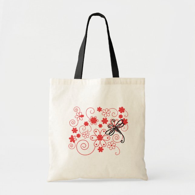 Flowery Dragonfly Art Tote Bag (Front)