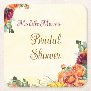 Flowery Fall Bridal Shower Wine Coaster