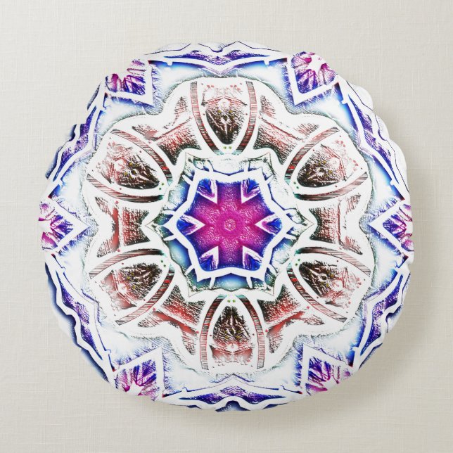 Flowery in plaster texture, soft shadow on  white  round cushion (Front)