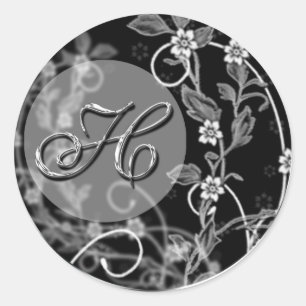 Flowery Initial Classic Round Sticker