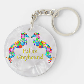 Flowery Italian Greyhounds Key Ring