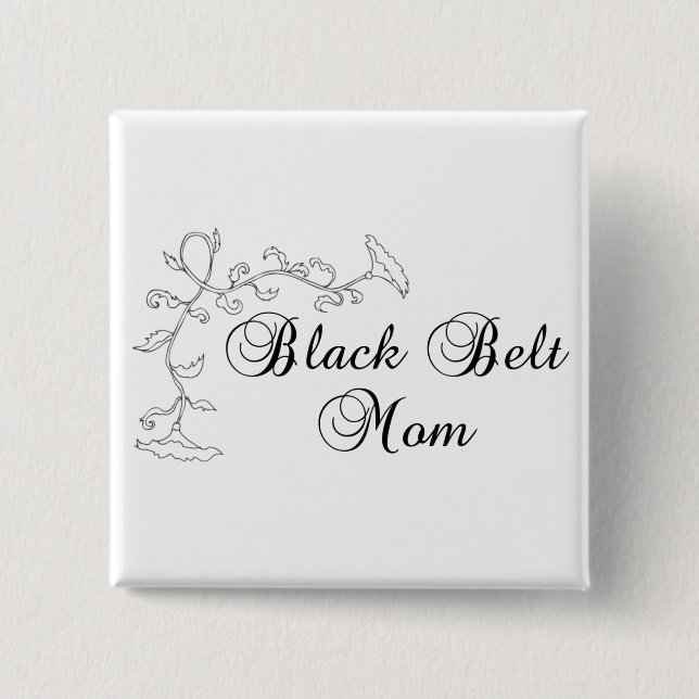 Flowery Martial Arts Black Belt Mum 15 Cm Square Badge (Front)
