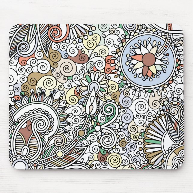 Flowery Paisley Design Mouse Mat (Front)