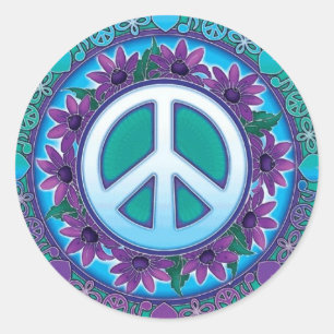Flowery Peace Sign Classic Round Sticker
