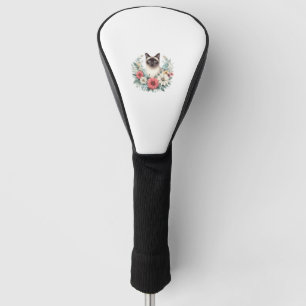 Flowery portrait of Siamese cat   Golf Head Cover