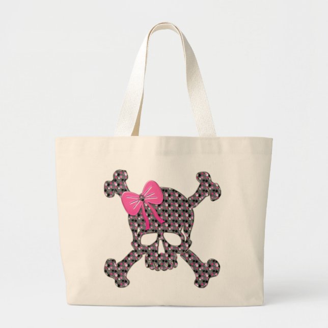 Flowery Skull Large Tote Bag (Front)