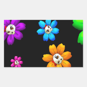 Flowery skulls rectangular sticker