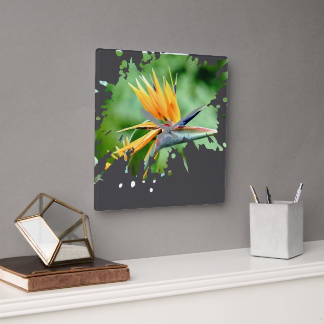 Flowery Splatter Square Wall Clock (Office)