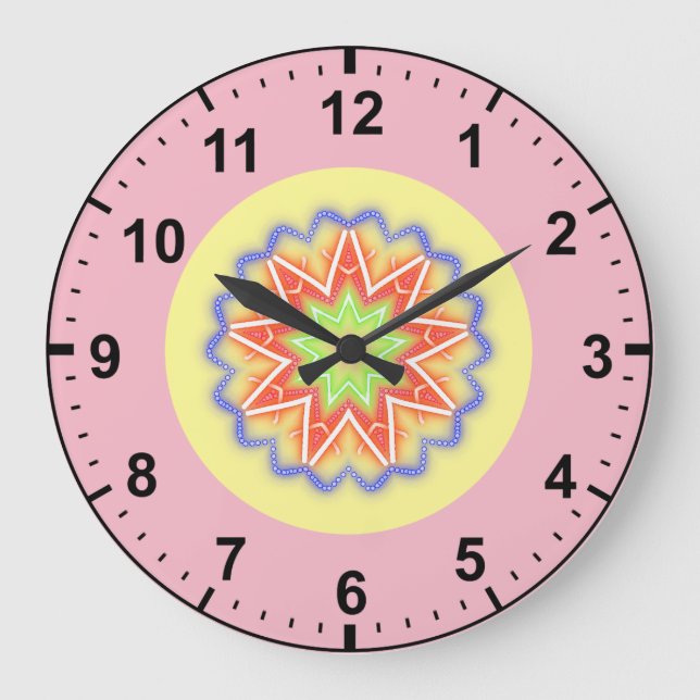 ~ Flowery Stars Fractal ~ Large Clock (Front)