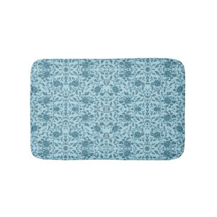 Flowery Teal Damask Bath Mat