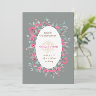 flowery vintage wedding invitation in mint-green