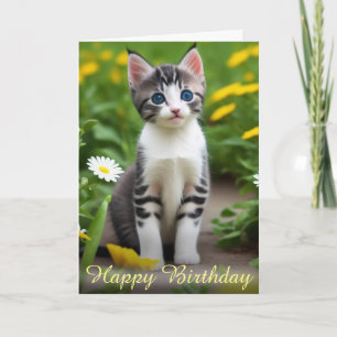 Flowery Yellow Sereine Meadow Kitten Card