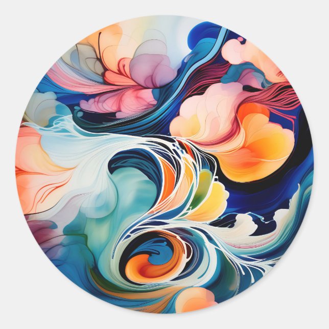 Flowing Abstract Alcohol Ink Classic Round Sticker (Front)