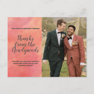 Flowing Abstract Orange Thank You Wedding Photo Postcard