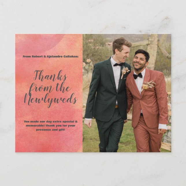 Flowing Abstract Orange Thank You Wedding Photo Postcard (Front)