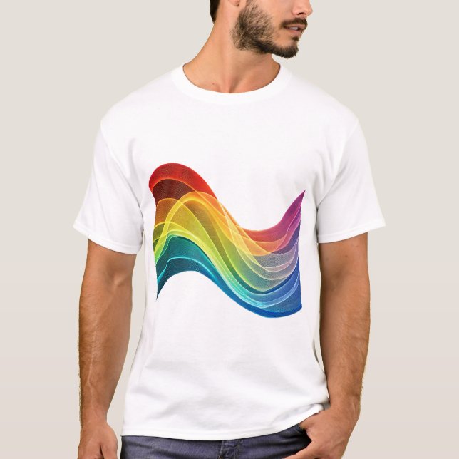 Flowing Abstract Rainbow Waves T-Shirt (Front)
