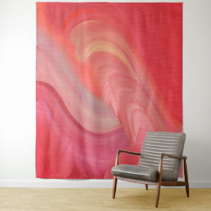 Flowing Abstract Swirls in Red, Pink, and Peach Tapestry