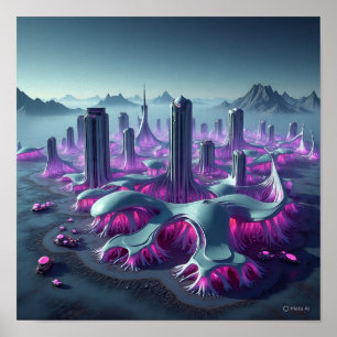 Flowing Alien City Architecture Poster