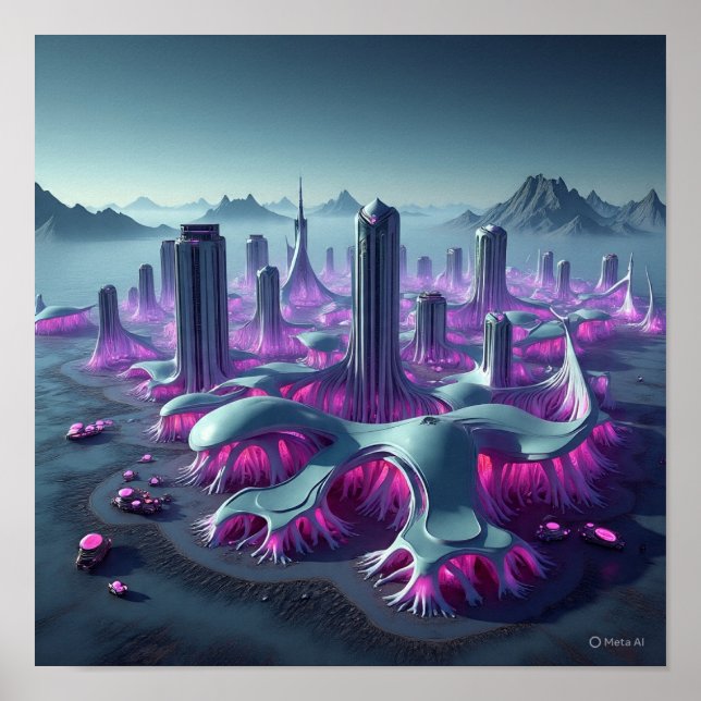 Flowing Alien City Architecture Poster (Front)
