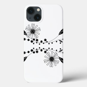 Flowing Black and White Floral Design iPhone 13 Case