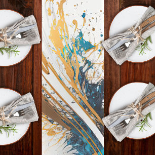Flowing Blues and Golds - Dynamic Abstract Design  Short Table Runner
