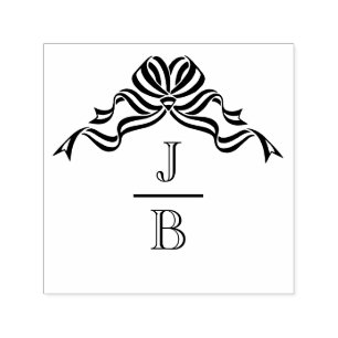 Flowing Bow Ribbon 2 Initial Wedding Mon #2CA-ND Self-inking Stamp