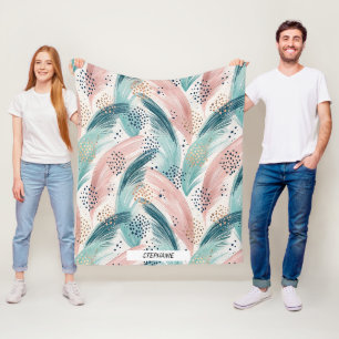 Flowing Brushstroke & Gold Dot Abstract Pattern Fleece Blanket