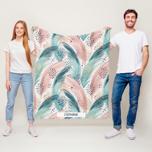 Flowing Brushstroke & Gold Dot Abstract Pattern Fleece Blanket (In Situ)