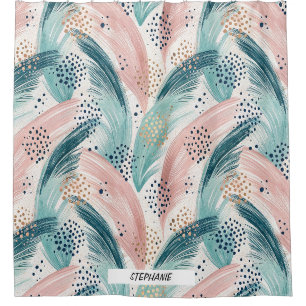 Flowing Brushstroke & Gold Dot Abstract Pattern Shower Curtain