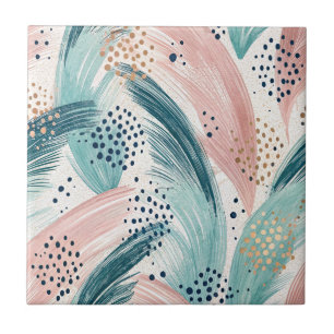 Flowing Brushstroke & Gold Dot Abstract Pattern Tile