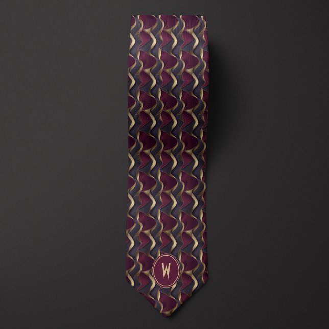 Flowing Burgundy, Black and Gold Abstract Tie (Creator Uploaded)