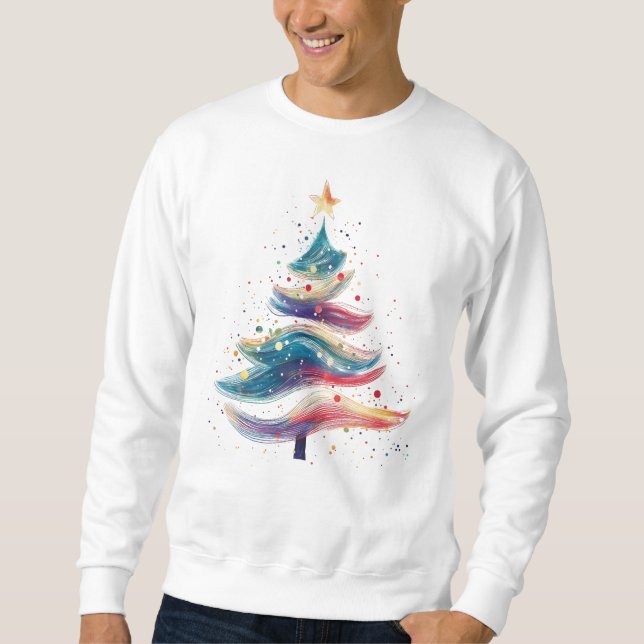 Flowing Christmas Tree Abstract Wave Holiday Sweatshirt (Front)