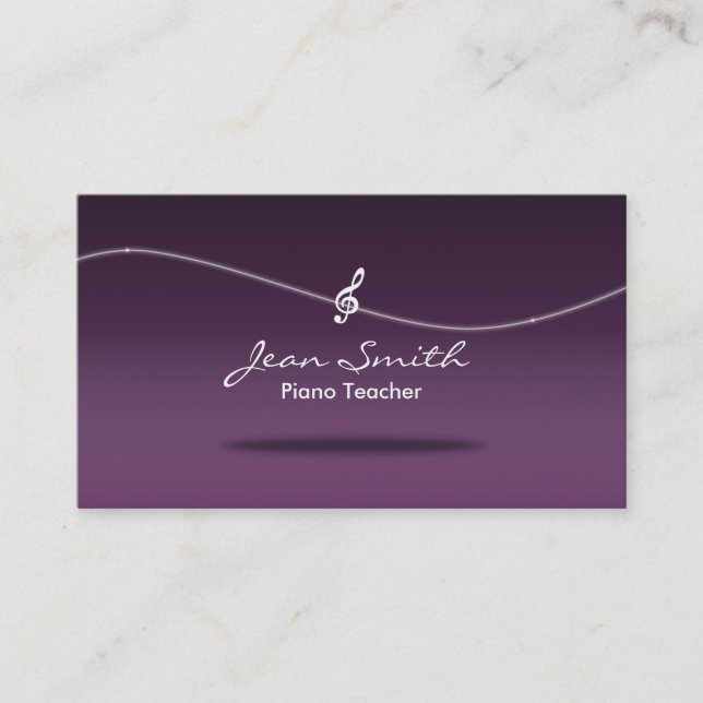 Flowing Clef Purple Piano Teacher Business Card (Front)