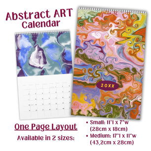 Flowing Colour Marbling abstract Art - long  Calendar