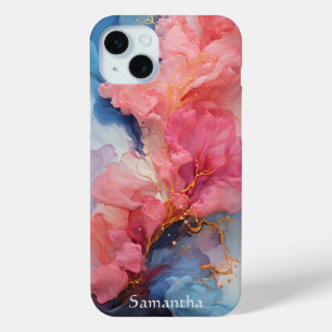 Flowing Colours of Blue and Coral iPhone 15 Mini Case