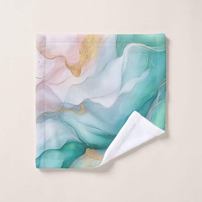 Flowing Emerald and Gold Marble Wash Cloth (Wash Cloth)