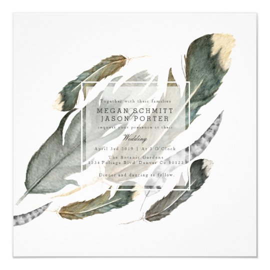 Flowing Feathers Watercolor | Wedding Card
