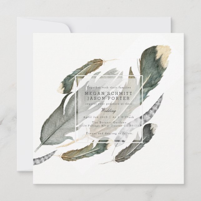 Flowing Feathers Watercolor | Wedding Invitation (Front)