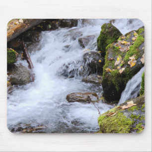 Flowing Forest Stream with Mossy Rocks Mouse Mat