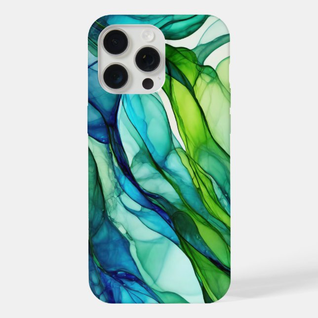 Flowing forms in green and blues iPhone case (Back)