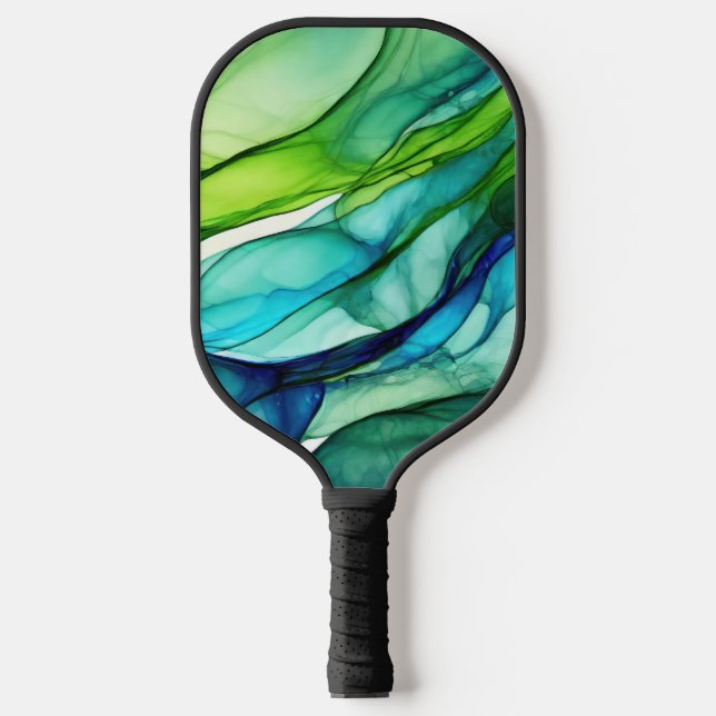 Flowing forms in green and blues Pickleball Paddle (Front)