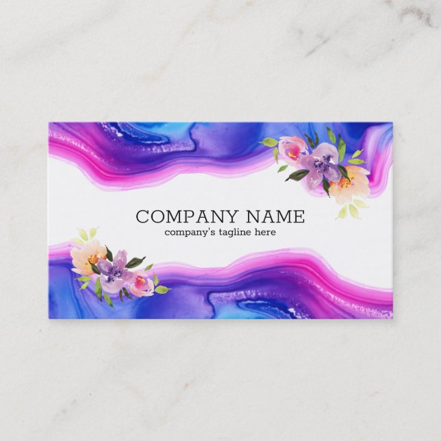 Flowing geode ink texture floral accents business card (Front)