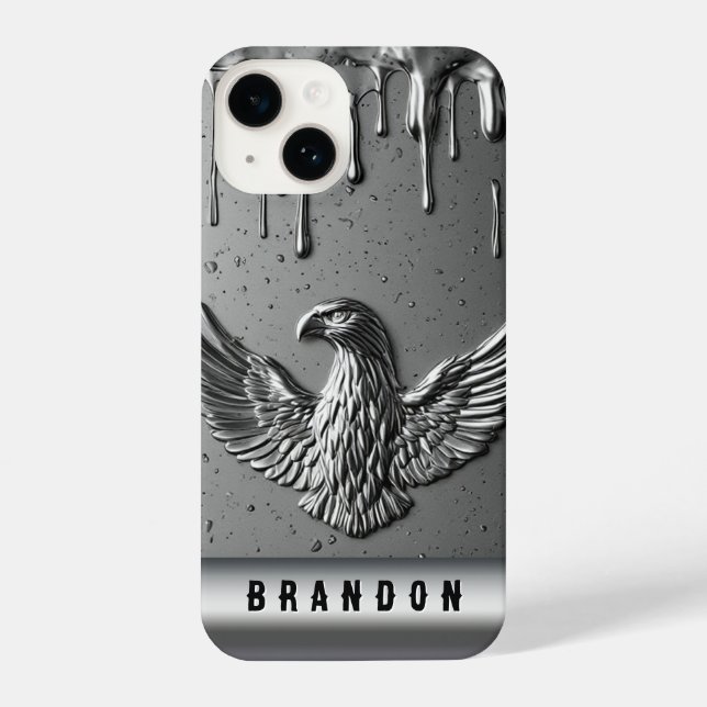 💛 Flowing Gold Eagle Custom Name Liquid Metal  iPhone Case (Back)