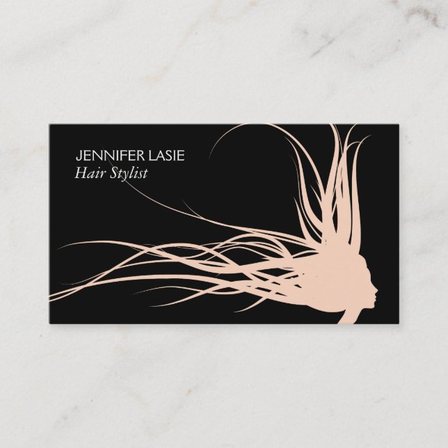 Flowing Hair (bisque) black background Business Card (Front)