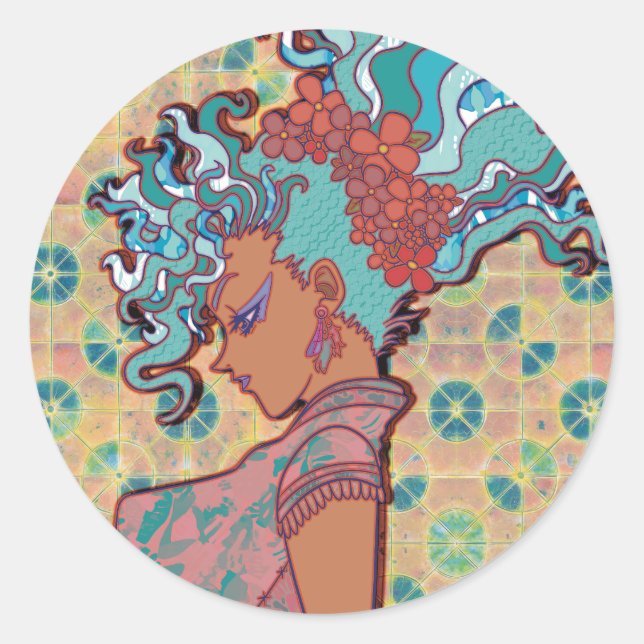 Flowing Hair Classic Round Sticker (Front)