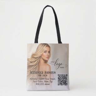 Flowing Hair Salon QR Branding Design Tote Bag