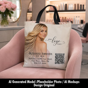 Flowing Hair Salon QR Branding Design Tote Bag