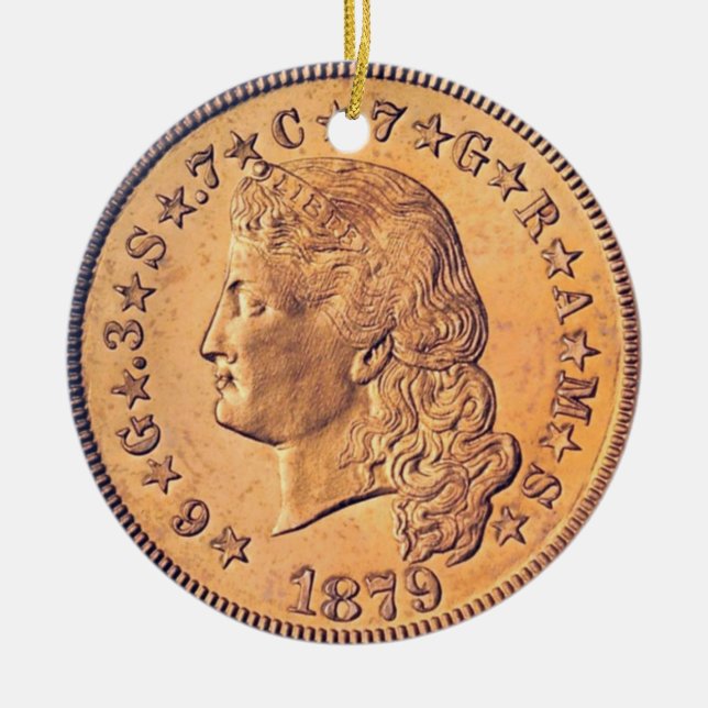 "Flowing Hair Stella four dollar coin Ornament" Ceramic Tree Decoration (Front)