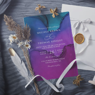 Flowing Luxury Ink Elegant Modern QR Code Wedding Invitation